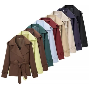 Chaqueta gabardina corta para mujer con cinturón en nueve colores de moda distintos