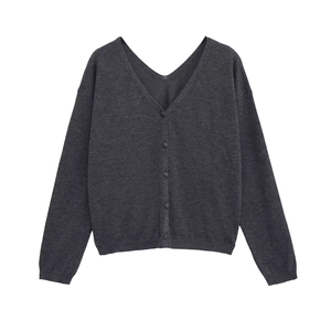 Gilet en Tricot à Col en V pour Femmes Couleur Unie Boutonnage Simple Coupe Régulière Manches Longues Polyester Top