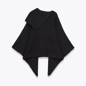 Women's Asymmetric High Neck Ribbed Knit Cloak Pullover Solid Color Loose Poncho Sweater Short Wrap Shawl Chic Top