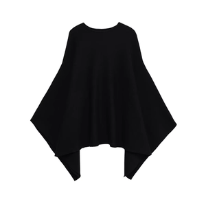 Loose knit poncho sweater for women in black with round neck and oversized silhouette