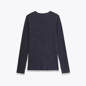 Vue arrière d'un pull minimaliste gris foncé en maille côtelée pour femmes