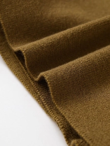 Macro detail of dark khaki knit fabric showing fine texture and soft premium fibers