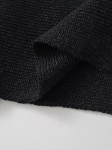Macro shot showing the high-quality ribbed knit texture of this dark grey poncho