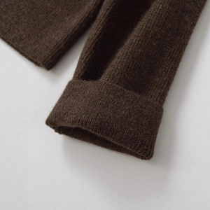 Women's knit cardigan in dark coffee brown with premium ribbed cuff detail texture
