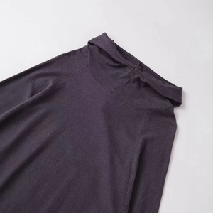 Slim fit dark purple knit sweater dress with turtleneck and raglan sleeves flat lay