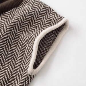 Women's herringbone knit vest top featuring premium brown and cream textured patterns