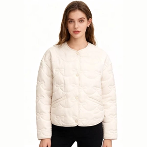 Women Casual Bow-Knot Quilted Jacket Round Neck Long Sleeve Padded Coat Loose Fit Solid Color Streetwear Outerwear