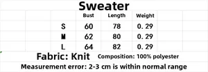 Detaillierte Größentabelle für Damen-Strickkleid mit Brustumfang, Länge und Gewicht in S-L