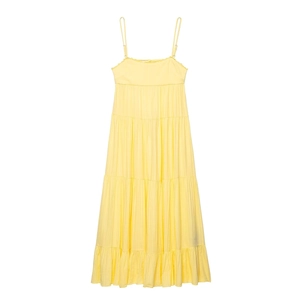 Donna Elegante Giallo Spalline Sottili Maxi Vestito a Balze Estate Vacanza Senza Maniche Volant Linea A Tinta Unita Lungo