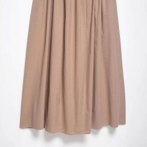 Elegant brown midi pleated dress for women with high drape fabric and flowing hem details