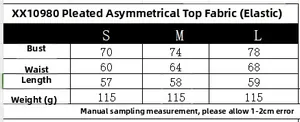 Size chart for strapless off-shoulder top showing chest, waist, and length measurements