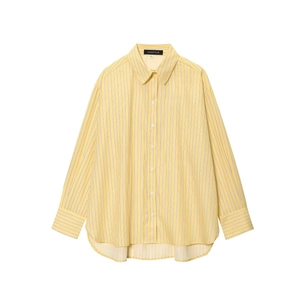 Camicia casual da donna a maniche lunghe a righe gialle e bianche con colletto a bottoni