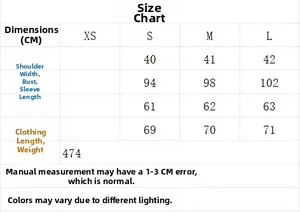 Detailed size chart for women's blazer suit showing shoulder, bust, and sleeve measurements