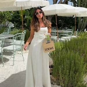 Robe Midi pour Femmes avec Bordure Contrastante Élégante Ligne A Sans Manches Vacances d'Été Minimaliste Mélange de Poliester Robe