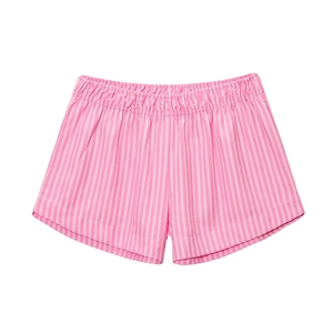 Women's pink and white striped poplin shorts with an elasticated waist for loungewear