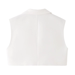 Vista posteriore di un gilet da abito bianco senza maniche con cuciture sartoriali