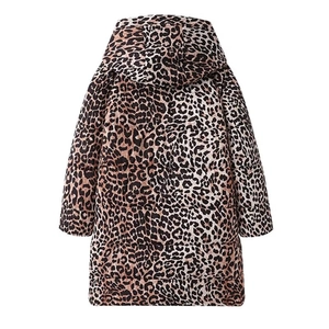 Manteau long matelassé pour femme avec imprimé léopard et capuche chaude pour hiver