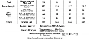 Tableau des tailles pour robe sans manches orange froncée en tissu 100% polyester