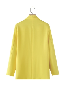 Rear view of vibrant yellow blazer featuring clean back seams and high-quality woven fabric