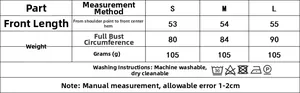 Detailed size chart for beaded embroidered camisole showing S M L measurements in cm