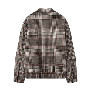 Blouson bomber à carreaux pour femmes avec motif pied-de-poule et ourlet côtelé