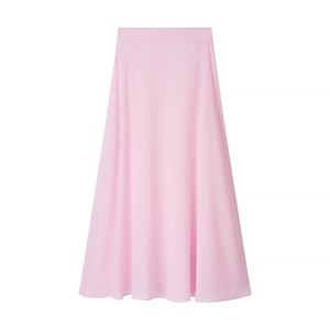 Pink A-line maxi skirt with elastic high waist and elegant chiffon fabric flow