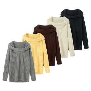Relaxed off-shoulder knit sweaters in five colors with textured rib-knit design