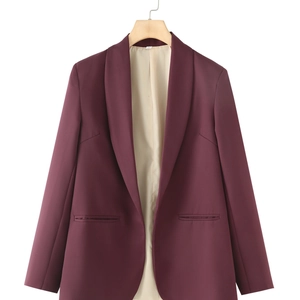 Deep burgundy shawl collar blazer jacket for women in a professional commuter style