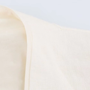 Women's linen kimono shirt in cream beige with detailed embroidery and woven texture
