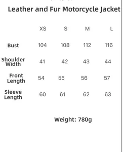 Tableau des tailles XS à L pour la veste en similicuir PU double face pour femme