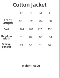 Size chart table for plaid Harrington padded jacket showing XS to L measurements