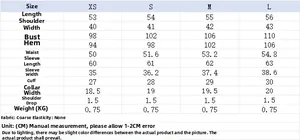 Detailed size chart for French style tweed jacket showing XS to L measurements in CM