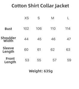 Detailed size chart for quilted short PU leather jacket with lapel and sizing measurements