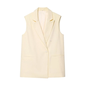 Gilet de blazer sans manches jaune clair minimaliste avec revers et design à simple boutonnage