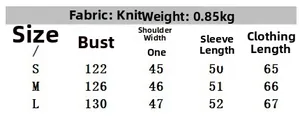 Detailed size chart for vintage cable knit sweater with measurements in cm for S M L