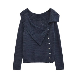 Women's Sexy Off-Shoulder Knit Cardigan With Large Lapel Button Down Solid Color Long Sleeve Slim Fit Streetwear Sweater Top