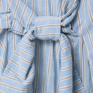 Minimalist light blue striped dress with breathable cotton linen fabric and waist tie knot
