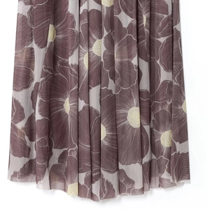 Floral print mesh long dress with layered hem and vintage purple botanical patterns