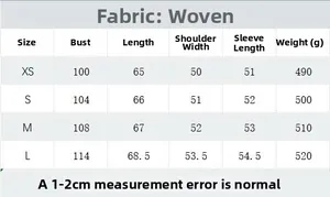 Size chart for women faux fur jacket showing measurements for XS to L sizes