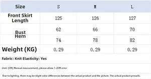 Size chart for asymmetrical midi dress with bust and length measurements in centimeters