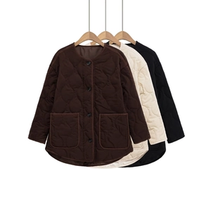 Women's Casual Quilted Jacket Round Neck Solid Color Lightweight Padded Coat With Pockets Loose Fit Fashion Outerwear For Women