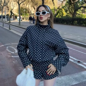 Women's Casual Polka Dot Polyester Jacket Trousers Shorts Fashion Streetwear Top Bottom
