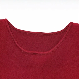 Elegant dark red knitted maxi dress featuring a classic ribbed crew neck design