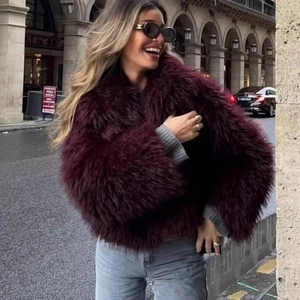Women Faux Fur Coat Short Lapel Shaggy Jacket Winter Warm Fluffy Streetwear Solid Color Elegant Plush Outwear Top