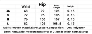 Tableau des tailles pour pantalons drapés avec mesures XS S M L incluant taille et longueur