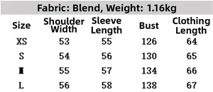 Detailed size chart for faux suede leather jacket showing chest and shoulder measurements