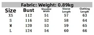 Size chart detail for vintage faux leather bomber jacket with specific body measurements