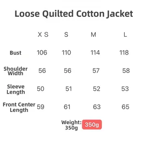 Detailed size chart for the loose animal print quilted jacket from size XS up to L