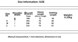Detailed size chart for women cropped trench coat showing chest and sleeve measurements