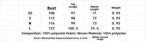 Size chart for women's reversible trench coat showing bust and length in XS to L